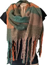 Lange Warme Dames Sjaal - Omslagdoek - Extra Dikke Kwaliteit - Geblokt - Gemêleerd - Khaki - Groen - 195 x 55 cm (1626014-1#)