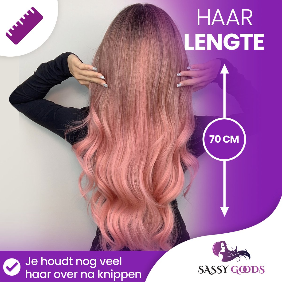 SassyGoods Roze Pruik - Pruiken Dames Lang Haar - Wig - Haarstuk - Wasbaar - 70 cm — afbeelding 2