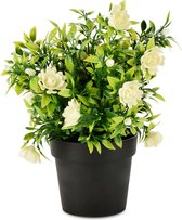 Bloempot met witte roosjes - Groen / wit - 25 x 25 x 24 cm hoog.
