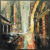 Fine Asianliving Olieverf Schilderij 100% Handgeschilderd 3D met Reliëf Effect en Zwarte Omlijsting 120x120cm Oude Stad