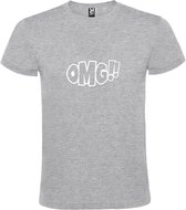 Grijs t-shirt met tekst 'OMG!' (O my God) print Wit size L