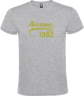 Grijs t-shirt met " Awesome sinds 1982 " print Goud size XXXXL