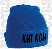 KUT KOU muts - Blauw (zwarte tekst) - Beanie - One Size - Unisex - Grappige teksten - Quotes - Kwoots - Wintersport - Aprés ski muts