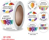 Happy Birthday stickers 500!! stuks! - Sluitstickers - Sluitzegel - Verjaardag - Kado - Cadeau stickers - Small Business - Envelopsticker - Traktatie zakje - Cadeauzakje - Ballonne