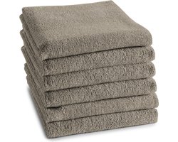 DDDDD - Logo - 6x Keukendoek - Set van 6 stuks- Katoen - Effen - 50x55 cm - Badstof - Taupe