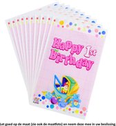 10x Uitdeelzakjes Happy First Birthday Roze 16.5 x 25 cm - Cellofaan Plastic Traktatie Kado Zakjes - Snoepzakjes - Koekzakjes - Koekje - Cookie Bags - Verjaardag - 1e - 1 jaar oud