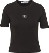 Calvin Klein Badge Waffle Tee Tops & T-shirts Dames - Shirt - Zwart - Maat XS