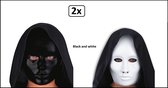 2x Masker Black and White pvc- Halloween thema feest party festival carnaval