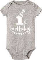 Cakesmash romper My First Birthday grijs met witte opdruk - cakesmash - 1e - eerste verjaardag - romper