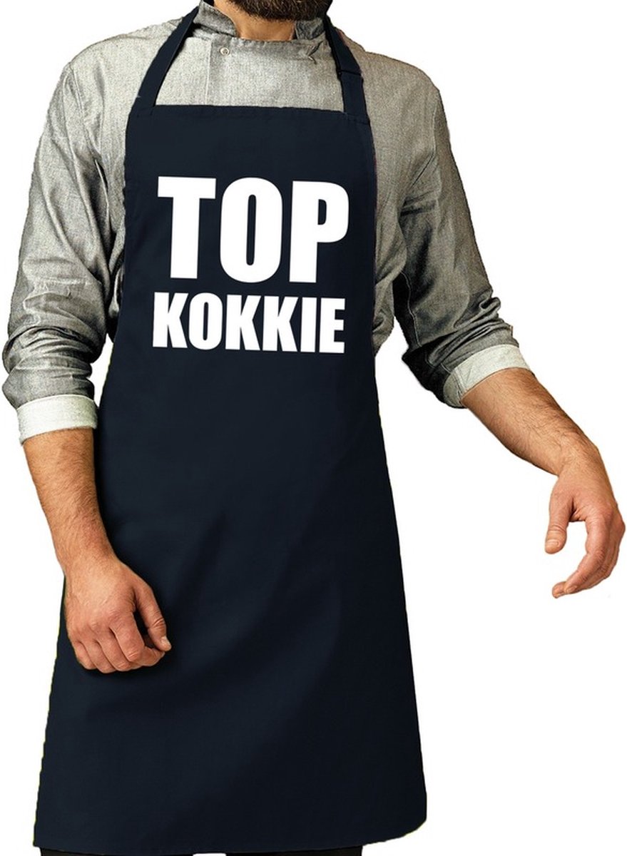 Top kokkie barbeque schort / keukenschort navy blauw voor heren - bbq schorten