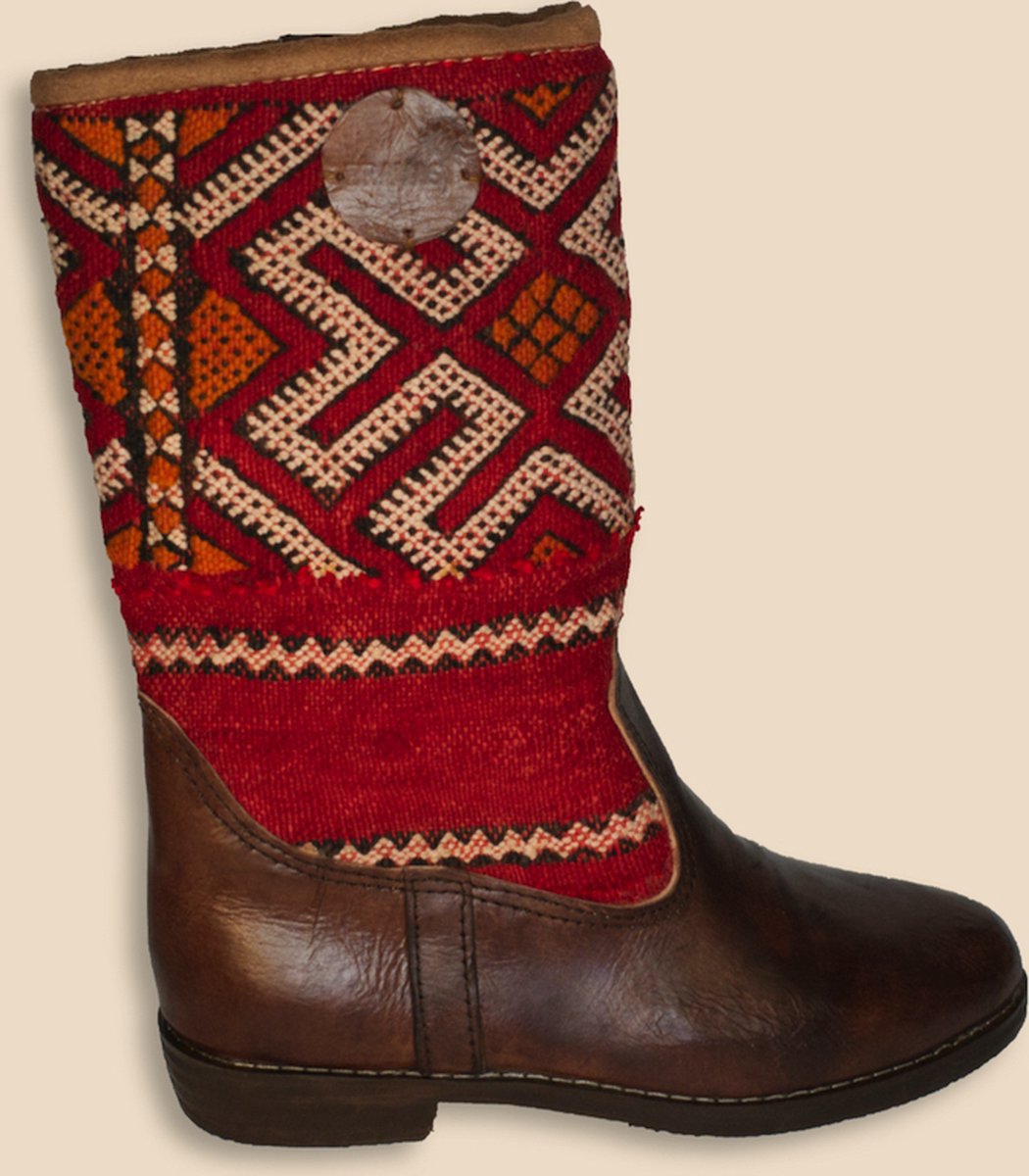 Kelim Boots | Kastanjebruin Leer | Marokkaanse Kelim | Maat 40 | Lorita | Bravas Boutique