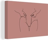 Toile Peinture Femmes - Rose - Dessin au trait - Line cm - Décoration murale