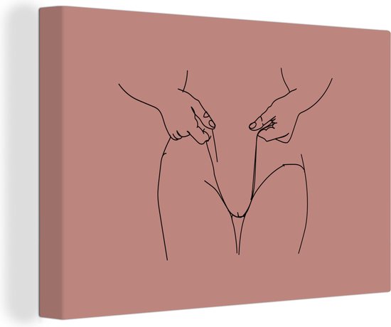 Canvas Schilderij Vrouwen - Roze - Line art - 30x20 cm - Wanddecoratie