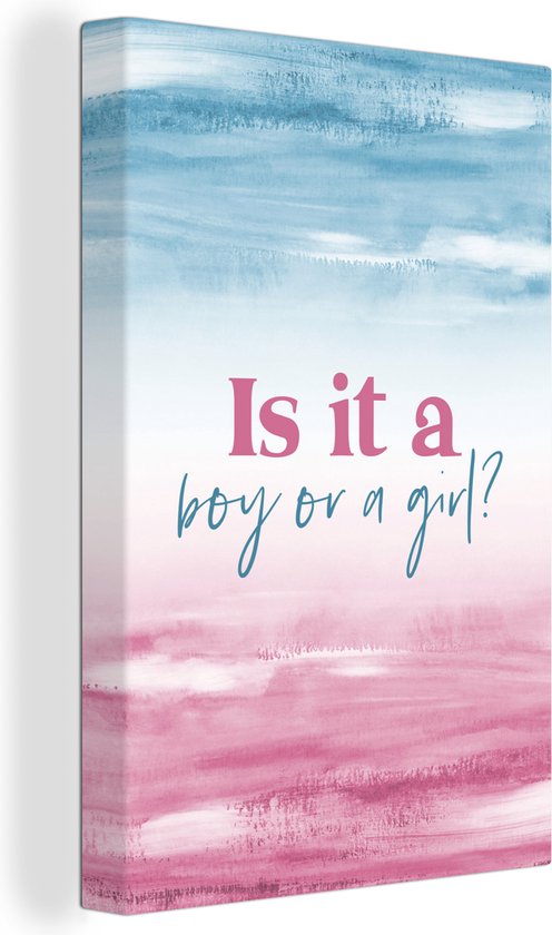 Canvas Schilderij Zwangerschap bekendmaking - Gender reveal - Quotes - Jongen of meisje - Tekst - 40x60 cm - Wanddecoratie