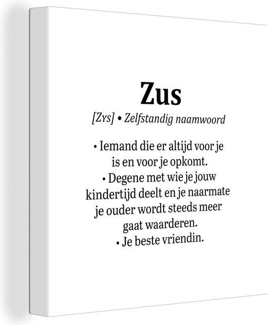 Canvas Schilderij Zus - Spreuken - Zus definitie - Woordenboek - Quotes - 20x20 cm - Wanddecoratie
