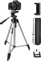 GWS Tripod Statief Aluminium - Universeel Camera en Telefoon Statief - Incl. Smartphone Houders - 134CM Zilvergrijs