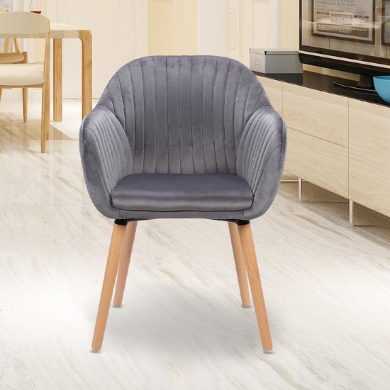 Kamyra® Gestoffeerde Eetkamerstoel Velvet - Eetkamerstoelen, Stoel, Kuipstoel, Loungestoel - 50x42x81 cm - Grijs