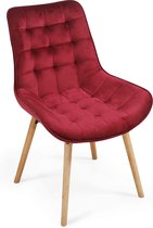 Miadomodo - Eetkamerstoelen - Velvet stoel - Beech Wood -benen - Backleuning - gestoffeerde stoel - Keukenstoel - Woonkamerstoel - Donker rood - 2 PCS