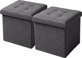 furnibella - Hockers, 2-delig set hockers 2ERSH06 met opbergruimte, zitkubus, poefen, opvouwbare doos, opbergdoos, afneembare deksel, gestoffeerd zitvlak van linnen, 37,5 x 37,5 x