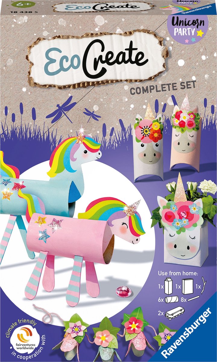 Ravensburger EcoCreate Mini Unicorn Party - Hobbypakket - Knutselen met oude verpakkingen