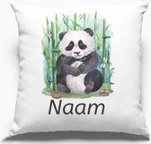 Kussen bedrukken met foto pandabeer en naam