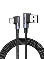 UGREEN USB Type C Kabel (0,5M)  90 Graden Snel Opladen Nylon Kabel Ondersteunt Quick Charge 4.0/3.0/2.0 Compatibel met S21 S20 Note 10 A51, Redmi Note 9 Pro Note 9, Huawei P40 Pro P30 Honor 2