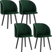 Kamyra® Set van 4 Velvet Eetkamerstoelen Donkergroen - Ergonomisch & Met Armleuning - Eetkamerstoel voor bij de Eettafel - 39x45x84 cm