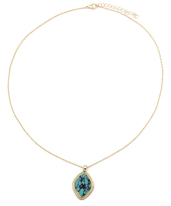 Dielay - Collier avec Diamant - Ajustable 50-56 cm - Turquoise