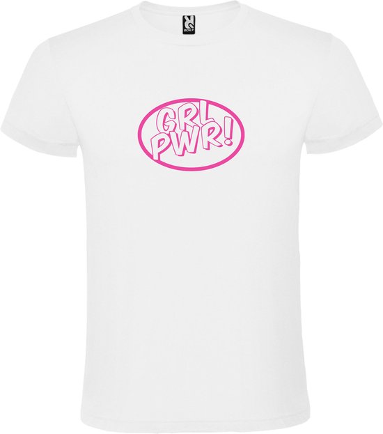 Wit t-shirt met 'Girl Power / GRL PWR' print Roze  size 4XL