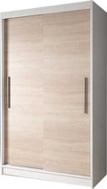 InspireMe- Zweefdeurkast Kledingkast Garderobekast met planken en kledingstang - 120x61x200 cm (BxDxH) - NOAH 04 (Wit+Sonoma)