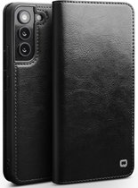 Qialino Genuine Leather Boekmodel hoesje Samsung S22 - Zwart