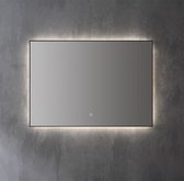 Aluminium spiegel decor met LED verlichting en spiegelverwarming - Mat Zwart - 50x80x3