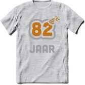 82 Jaar Feest T-Shirt | Goud - Zilver | Grappig Verjaardag Cadeau Shirt | Dames - Heren - Unisex | Tshirt Kleding Kado | - Licht Grijs - Gemaleerd - XXL