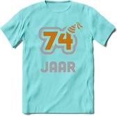 74 Jaar Feest T-Shirt | Goud - Zilver | Grappig Verjaardag Cadeau Shirt | Dames - Heren - Unisex | Tshirt Kleding Kado | - Licht Blauw - XXL