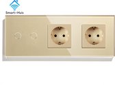 SmartinHuis - Serieschakelaar (geschikt voor 2 lampen) met tweevoudig stopcontact - Goud
