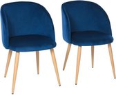 Set van 2 blauw fluwelen stoelen - Metalen poten - L 55 x D 45 x H 99 cm - CURVY