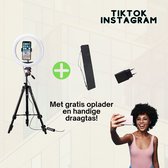 NRJ® Ringlamp Incl. Statief Smartphone - LED Ringlight - Met Bluetooth Afstandsbediening en Adapter - 26 cm/ 10 inch - 110 cm hoog - Tiktok - Perfect voor Perfect voor Zoom calls +