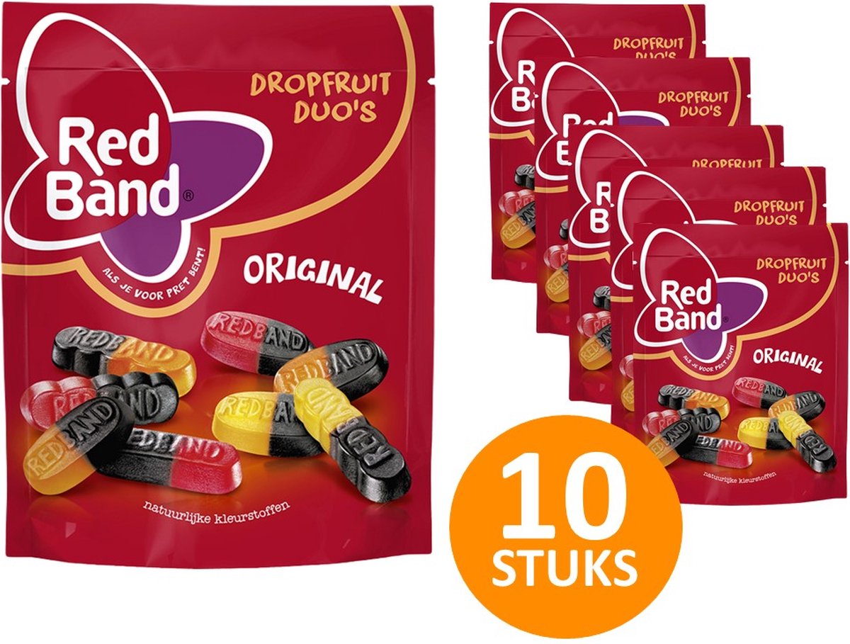 Red Band Dropfruit Duo's 10 zakken à 220g snoep - Zacht snoep - Winegums -  Dropfruit
