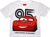 Disney Pixar Cars Jongens T-shirt - Wit - Bliksem McQueen - Maat 128