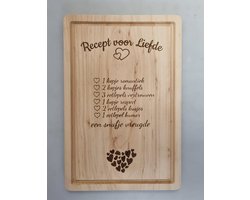 Snijplank ''recept voor liefde'' - broodplank - liefde - cadeau - snijplank - hout - tekst - liefdes recept - koken - Valentijnsdag - geliefde - in love