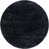 Rond Hoogpolig tapijt met fijne haartjes in de kleur zwart