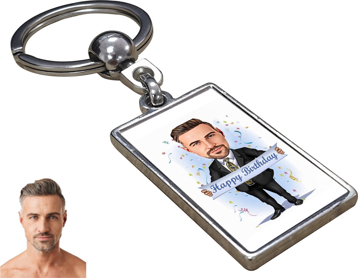 Verjaardag Karikatuur - Gepersonaliseerde Karikatuur Sleutelhanger met Jouw Foto - Cadeau - Verjaardag - Kerst - Kado - Valentijn - Gepersonaliseerd Cadeau