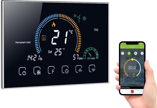 Hoobi® Slimme thermostaat - Wifi – Programmeerbaar - Bediening met App,...