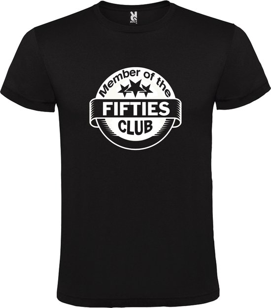 Zwart T shirt met "Member of the Fifties Club " print Wit size XXL