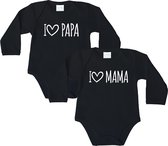 RompertjesBaby - I love papa & i love mama - maat: 92 - lange mouwen - baby - papa - mama - rompertjes baby - rompers - rompertje - rompertjes - stuks 2 - zwart