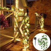Veco Buiten Kunstplant -  LED - IP65 - Waterdicht Zonne-energie - Hanglampen - Kunstmatige Outdoor Ivy Leaf Plants - Voor Hek/Muur - Opknoping Decoratie - Warm Wit - 8 Mode Lightin