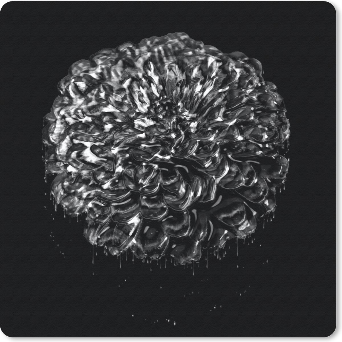 Muismat 20x20 cm - Mousepad Bloemen - Bladeren - Zwart - Wit - Muismatten
