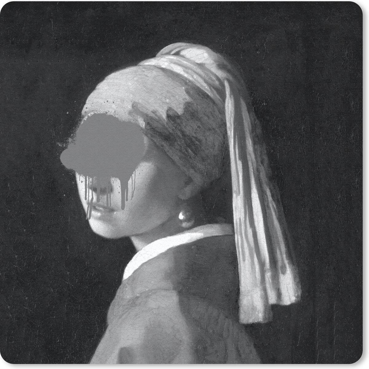 Muismat 20x20 cm - Mousepad Het meisje met de parel - Johannes Vermeer - Zwart - Wit - Muismatten