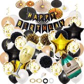 Joya Beauty® Goud, Zwart & Wit Decoratie Verjaardag Feestpakket XL Oud & Nieuw met Papieren Confetti Ballonnen | Champagne Fles & Glas Ballon | Happy Birthday | Helium Ballon | Ges