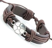 Bruin leren mannen armband met zilverkleurige voetbal bedel - armband - voetbal - sieraad - mannen armband